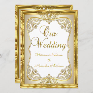 Elite Wedding Gold Weißes Creme Pearl Einladung