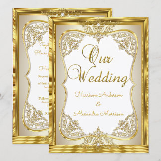 Elite Wedding Gold Weißes Creme Pearl Einladung