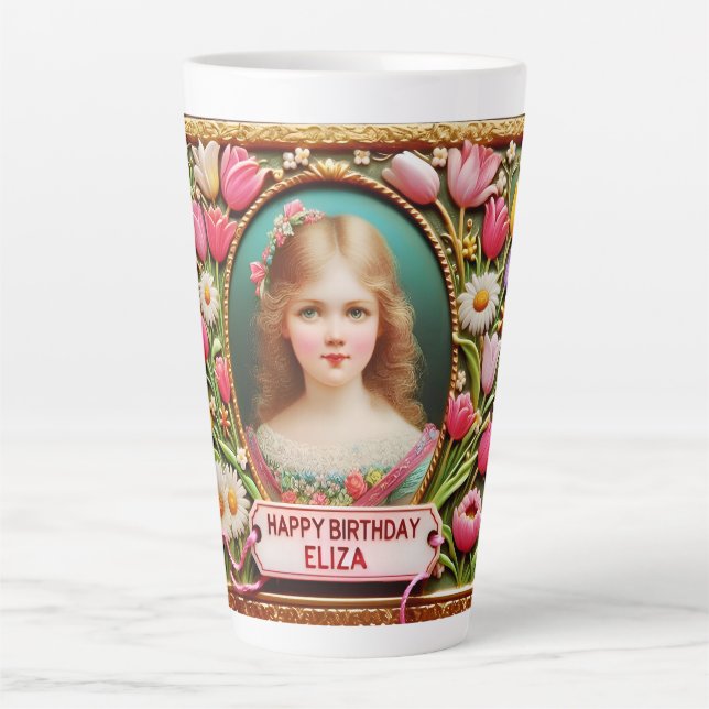 ELIZA ~ Vintages Mädchen ~ Happy Birthday ~ Latte  Milchtasse (Vorderseite)