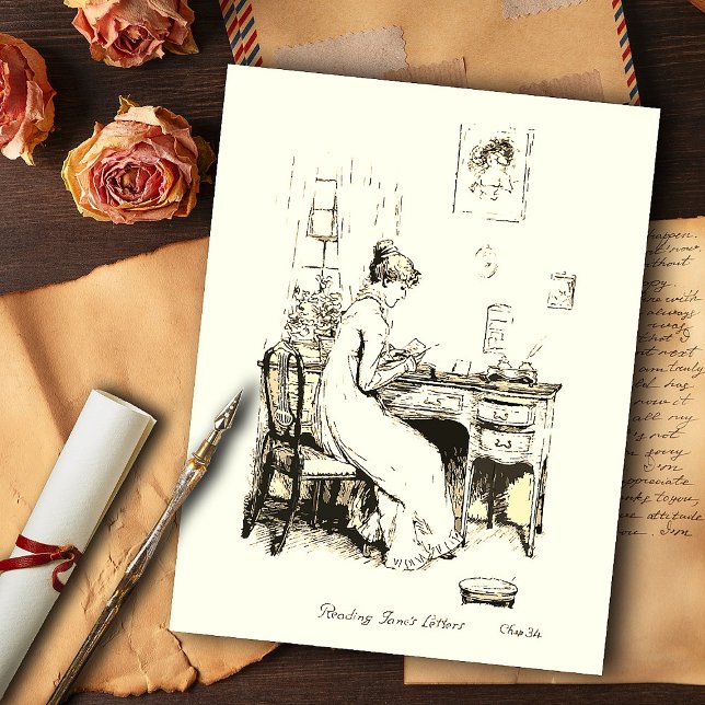 Elizabeth Bennet liest Schwester Brief Beige Postkarte (Von Creator hochgeladen)