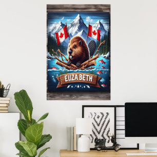 Elizabeth Canadian Beaver and Mountains Poster
