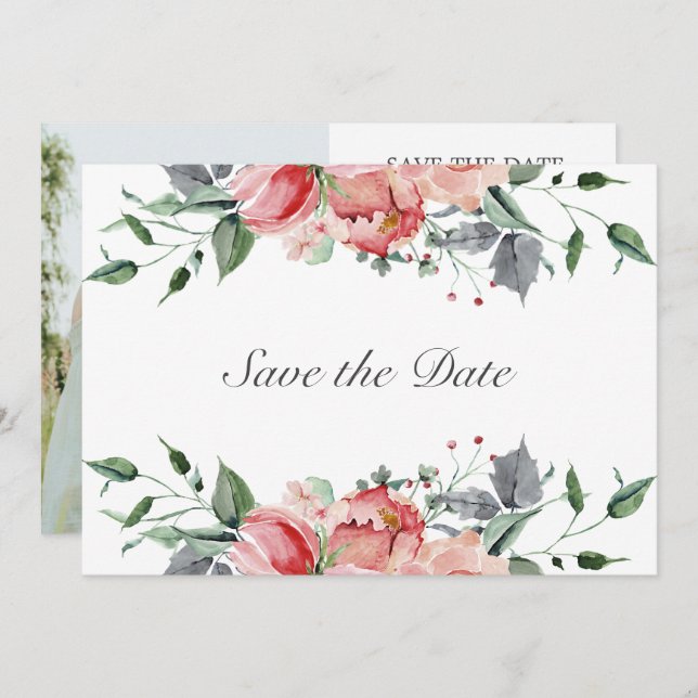 Elizabeth Elegant Pink Blume Wedding Rett The Da Save The Date (Vorne/Hinten)