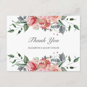 Elizabeth Elegant Rosa Blumen Hochzeit Danke Postkarte