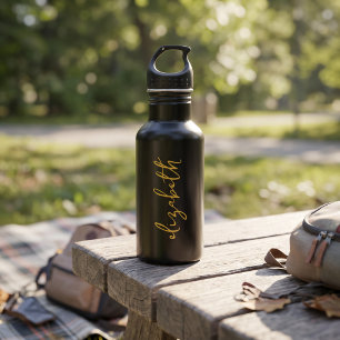 Elizabeth Gold Schrift Schwarz Wasserflasche