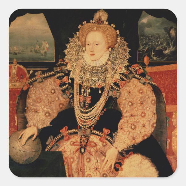 Elizabeth I., Portrait Armada, c.1588 Quadratischer Aufkleber (Vorderseite)