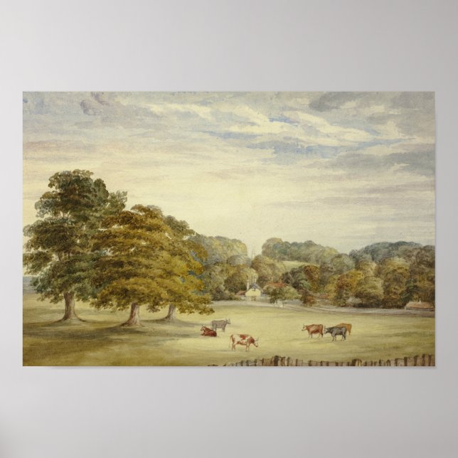 Elizabeth Murray: Sechs Kühe grasen vor Country Poster (Vorne)