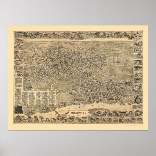 Elizabeth, NJ Panoramic Map - 1898 Poster (Vorne)
