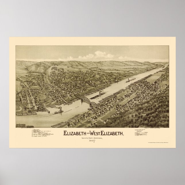 Elizabeth, PA Panoramic Karte - 1897 Poster (Vorne)