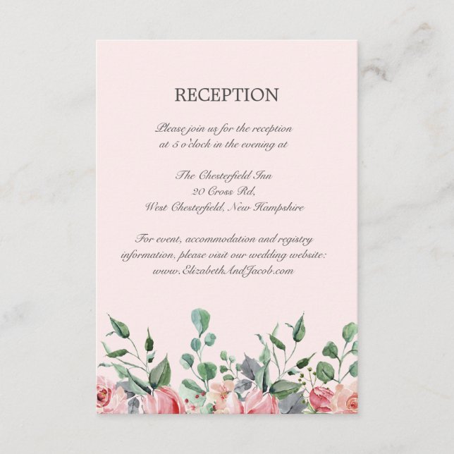 Elizabeth Pink Floral Wedding Reception Begleitkarte (Vorderseite)