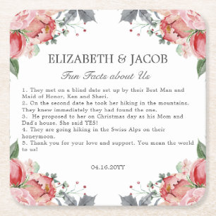 Elizabeth Pink Florale Wissenswertes Hochzeit Rechteckiger Pappuntersetzer
