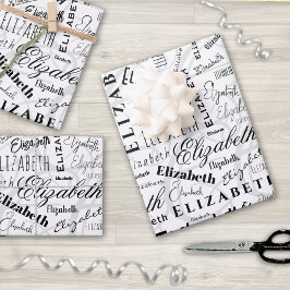 Elizabeth Schwarz-weiß Individuelle Name Geschenkpapier Set