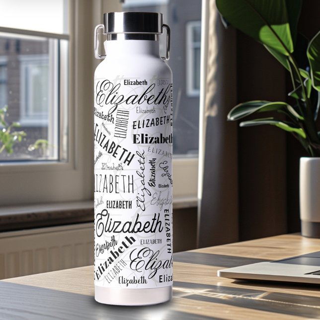 Elizabeth Schwarz-weiß Individuelle Name Trinkflasche (Von Creator hochgeladen)