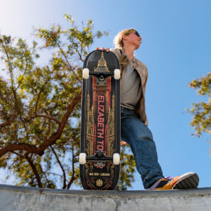 Elizabeth Tower Big Ben London - Rotes Neon und Ro Skateboard