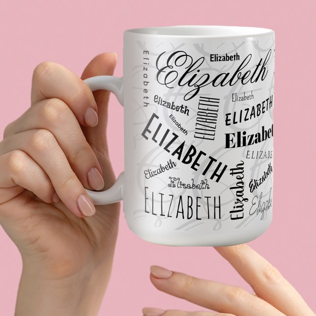 Elizabeth Typografy Name Schwarz-weiß Kaffeetasse (Von Creator hochgeladen)