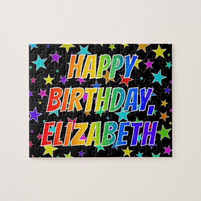 "ELIZABETH" Vorname, Spaß "GLÜCKLICHER BIRTHTAG" Puzzle (Horizontal)