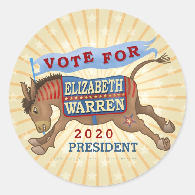 Elizabeth Warren Präsident 2020 Demokrat Donkey Runder Aufkleber (Vorderseite)
