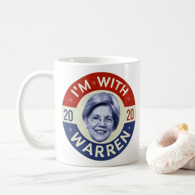 Elizabeth Warren Präsident 2020 Demokrat Pic Retro Kaffeetasse (Mit Donut)
