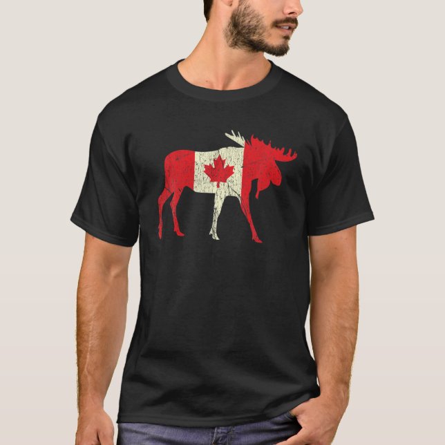 Elk Deer Canada Day Proud Kanadische Flagge gestör T-Shirt (Vorderseite)