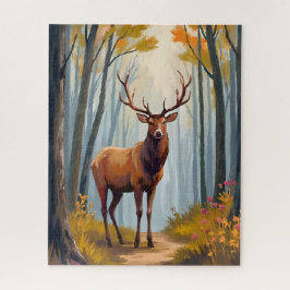 Elk Forest Watercolor Landscape Puzzle