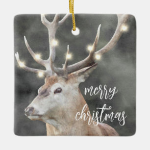 Elk  Glowing Light Antlers Rustic Holiday Keramikornament