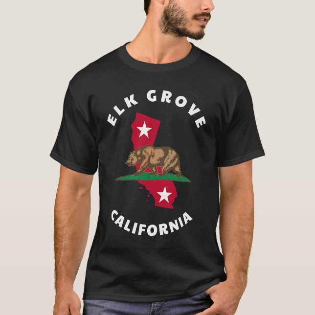 Elk Grove California CA Flag and Bear Badge Souven T-Shirt (Vorderseite)