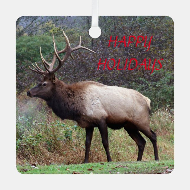 Elk Happy Holidays Ornament Aus Metall (Vorderseite)