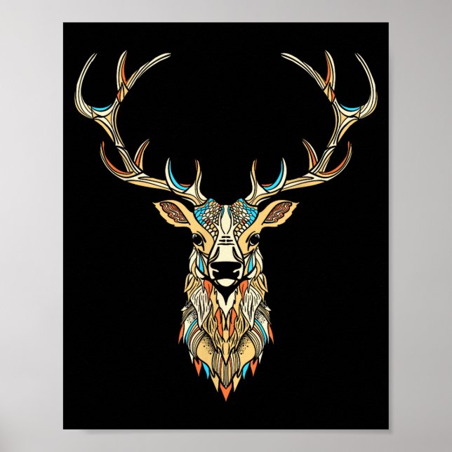 Elk Head _ Face Artistic Illustration Graphic  Poster (Vorne)