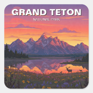 Elk im Grand Teton Nationalpark Quadratischer Aufkleber