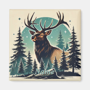 Elk im stilisierten Wald mit Starry Night Sky Magnet