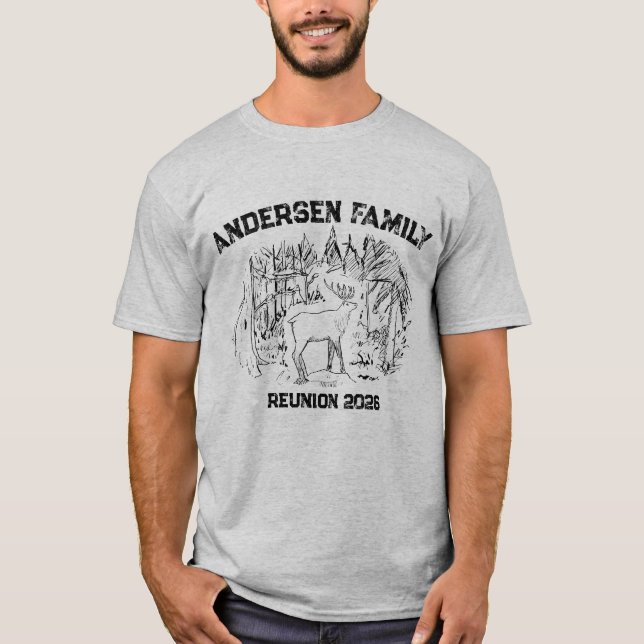 Elk in Forest Illustration Custom Family Reunion  T-Shirt (Vorderseite)