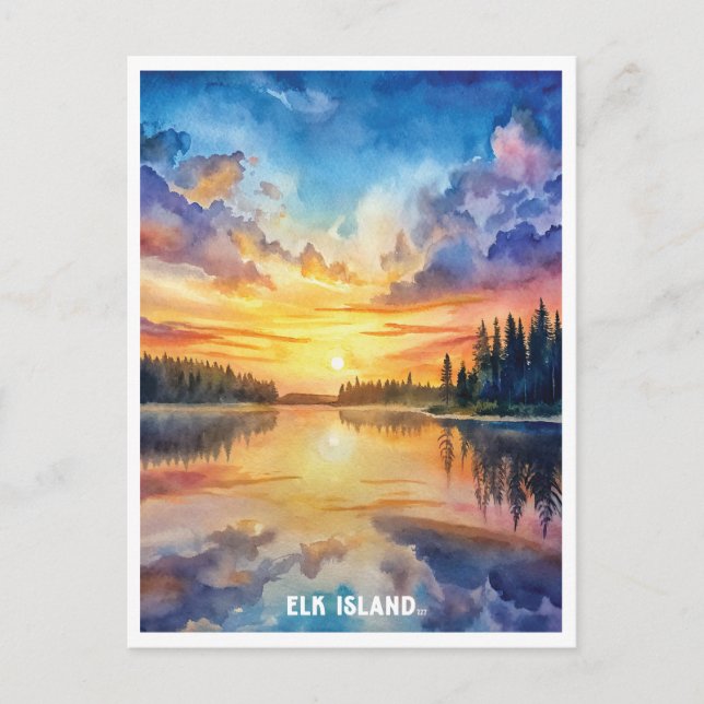 Elk Island Nationalpark Wasserfarbenmalerei Postkarte (Vorderseite)