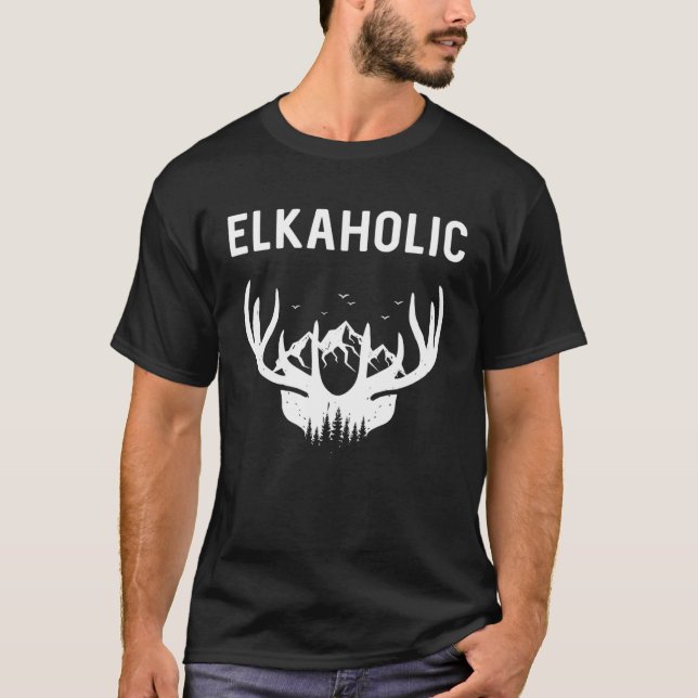 Elkaholic Red Deer Reindeer Wapiti Men Women T-Shirt (Vorderseite)