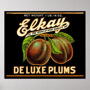 Elkay Deluxe Plums-Label der 30er Jahre Poster