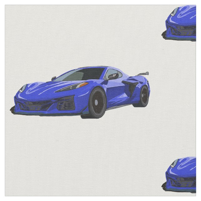 Elkhart Blue C8 Corvette Hand Drawn Sketch Fabric Stoff (Nahaufnahme)