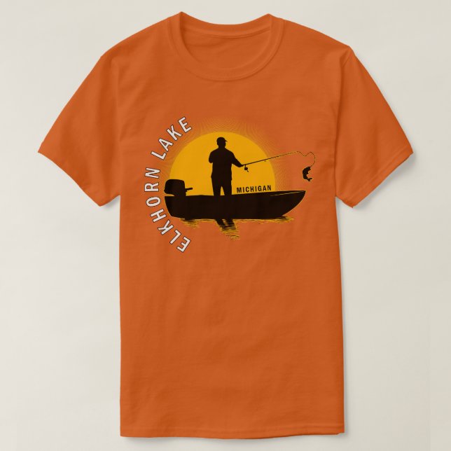 Elkhorn Lake Fischen Michigan Sunrise T-Shirt (Design vorne)