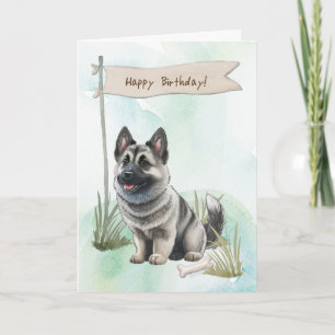 Elkhound Dog Outdoor under Birthday Sign Karte