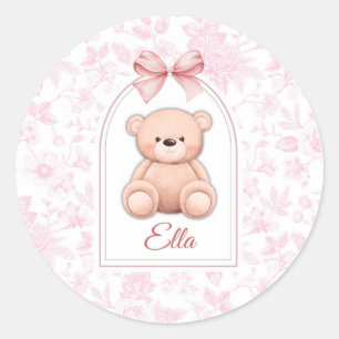 Ella   Benutzerdefiniertes rosa Teddy-Bär-Kinderzi Runder Aufkleber