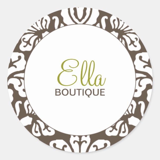 Ella Brown Damask Chic Round Sticker (Vorderseite)