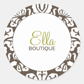 Ella Brown Damask Chic Round Sticker