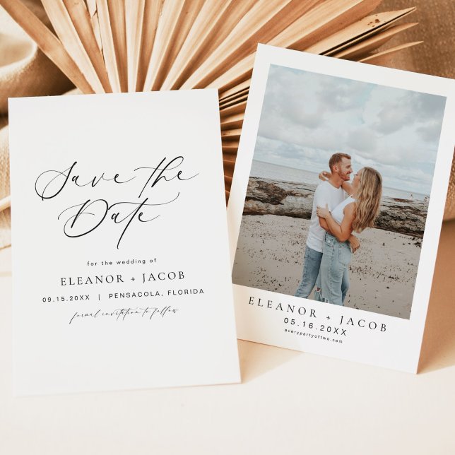 ELLA Elegantes Minimalistisches Script-Foto Save t Einladung (Von Creator hochgeladen)