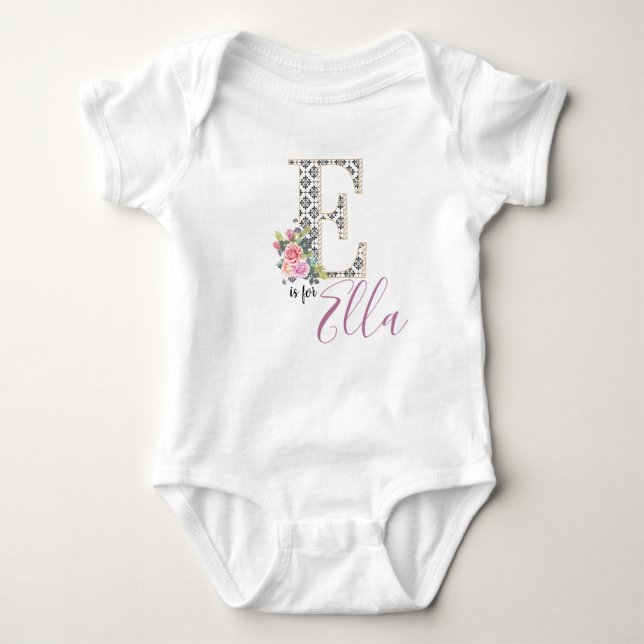 Ella Name Baby Outfit Letter E Romper Floral Girl Baby Strampler (Vorderseite)
