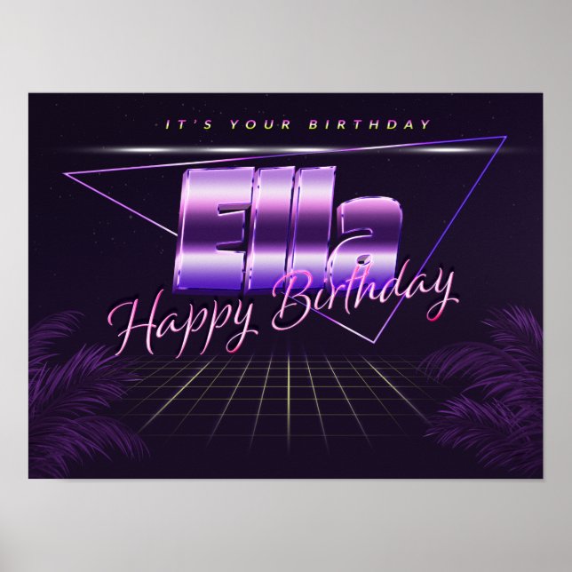 Ella Name Vorname lila retro Poster Geburtstag (Vorne)