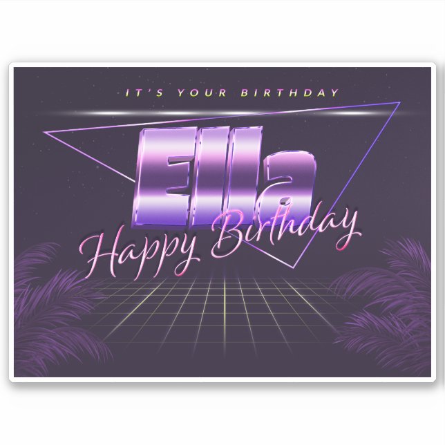 Ella Name Vorname lila retro Sticker Geburtstag (Vorderseite)