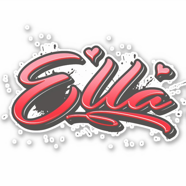 Ella red Heart Graffiti Aufkleber Sticker (Vorderseite)