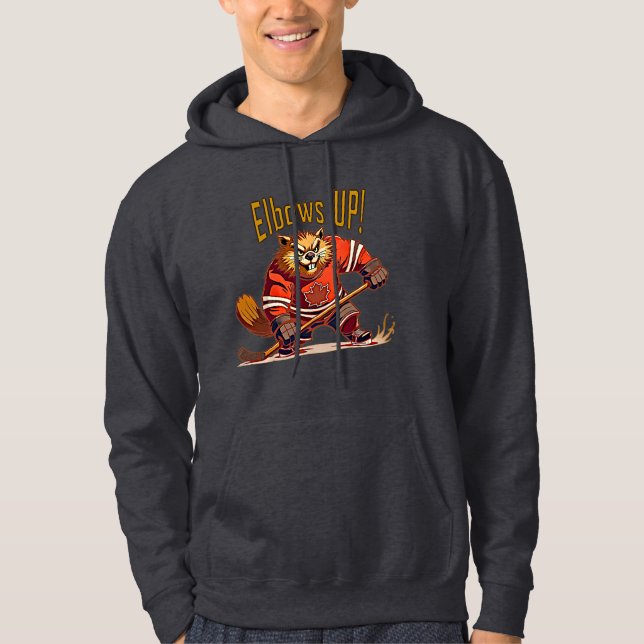 Ellbogen auf! Hockeybiber, kanadisches Ahornblätte Hoodie (Vorderseite)