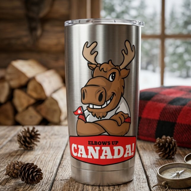 Ellbogen hoch, Kanada! Elch mit Flagge Thermobeche Thermobecher (Von Creator hochgeladen)