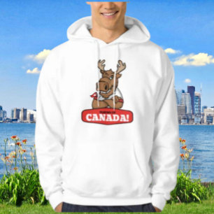 Ellbogen hoch Kanada! Lustiger Elch hält Flagge Ho Hoodie