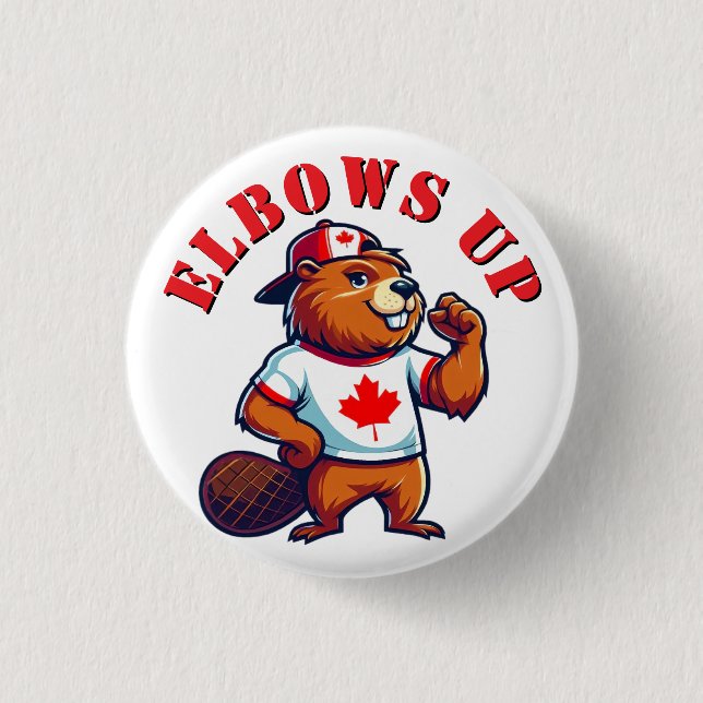 Ellbogen hoch kanadischer Biber Button (Vorderseite)