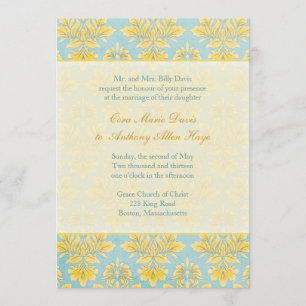 Elle Damask Light Blue Wedding Einladung