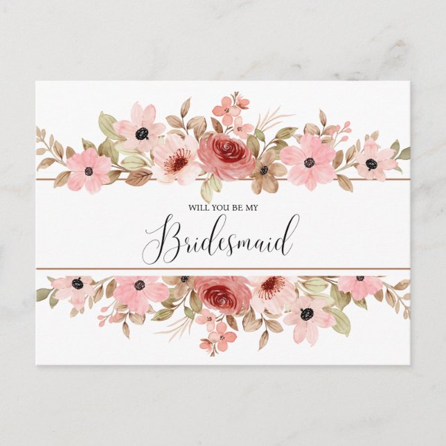 ELLE Pink Blume Elegante Bridesmaid Card Postkarte (Vorderseite)